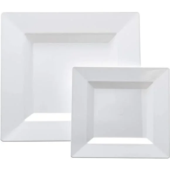 White Square Disposable Plates - Heavy Duty Plastic Party Plates for Christmas